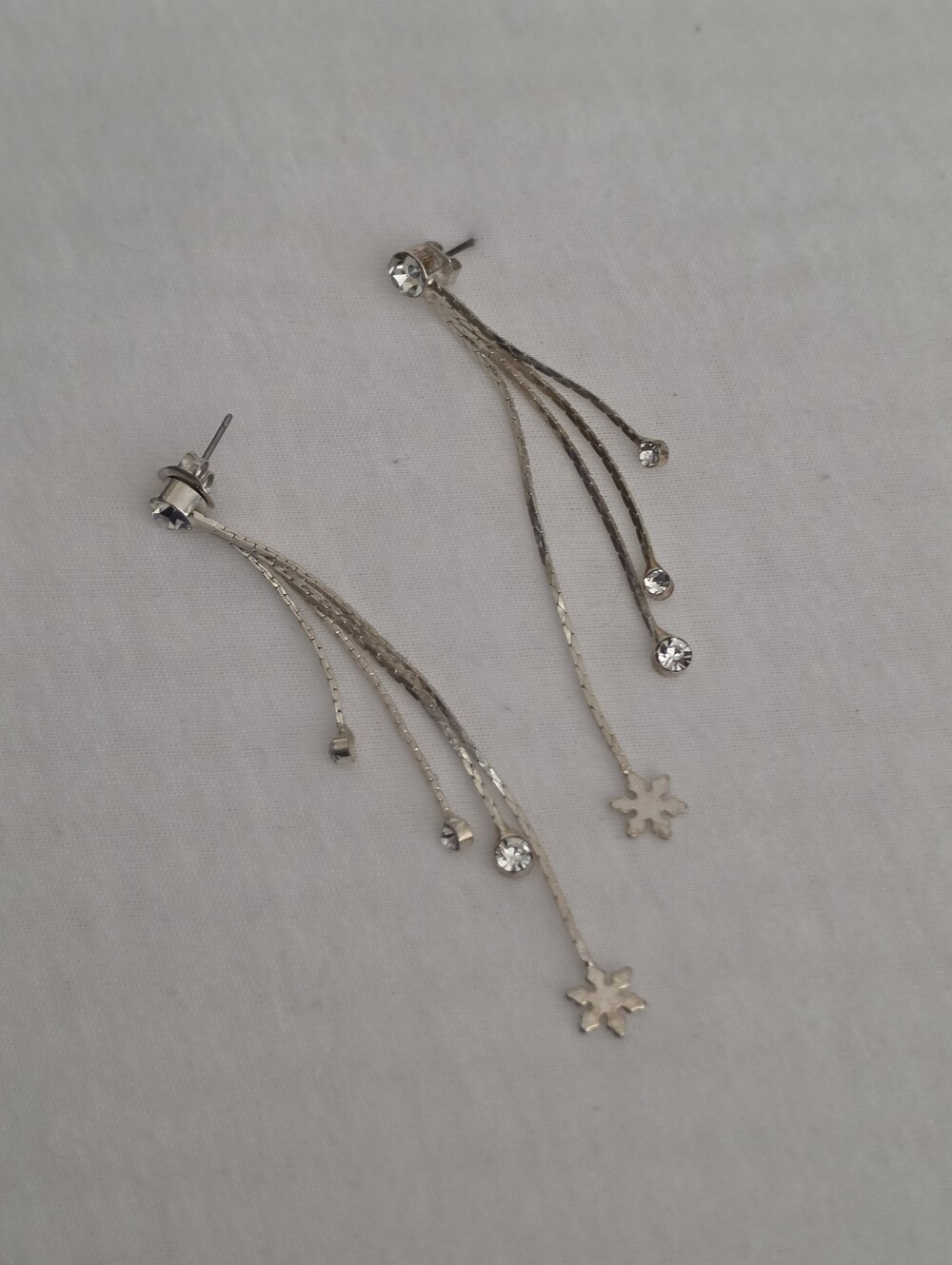 Delicate Silver Tone Dangle Star & Crystal Drop Earrings